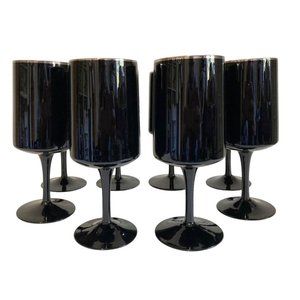 *Mid Century Lenox Crystal Venture Black Platinum Band Glassware Set of 8 ~Rare